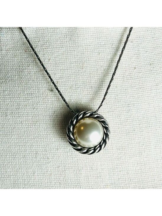 Brighton Jewelry - Brighton Magic Pearl Necklace Reversible Pendant Silver Plated Crystals 17"